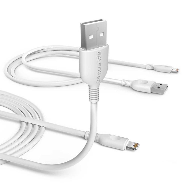 RAVPower 2 Pack Cable Compatible for iPhone Lightning Devices - Soft & Fire-Resistant TPE Connector - Fast Charging Cord - Long Lasting Durable Cable - White