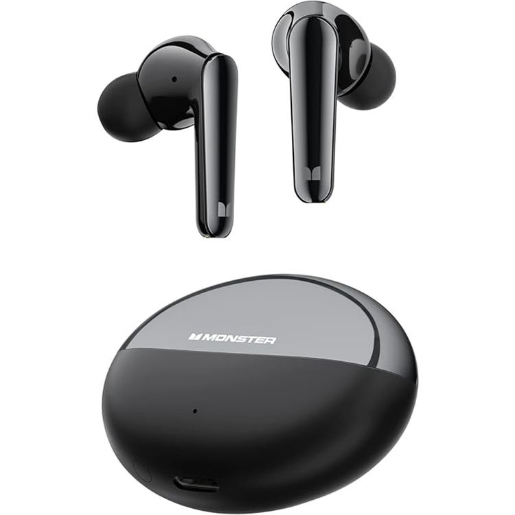 Monster N-Lite 203 AirLinks Wireless Earbuds, Bluetooth Version 5.3, 10m Transmission Distance, Type-C Charging Port, 2 Hours Charging Time - Black