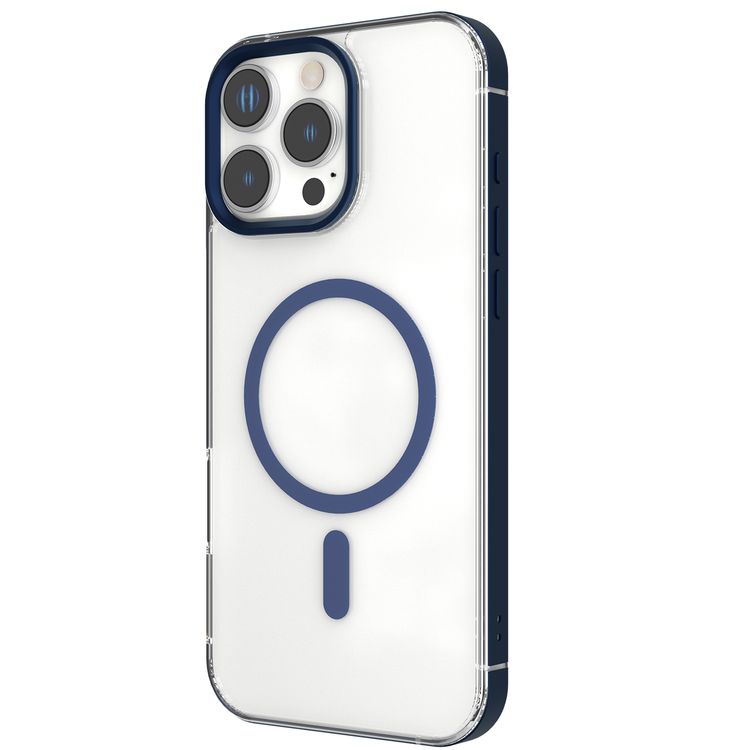 Levelo Claire Magsafe Case with Aluminum Bumper Case for iPhone 16 Pro , Hybrid Case, MagSafe Compatibility - Blue