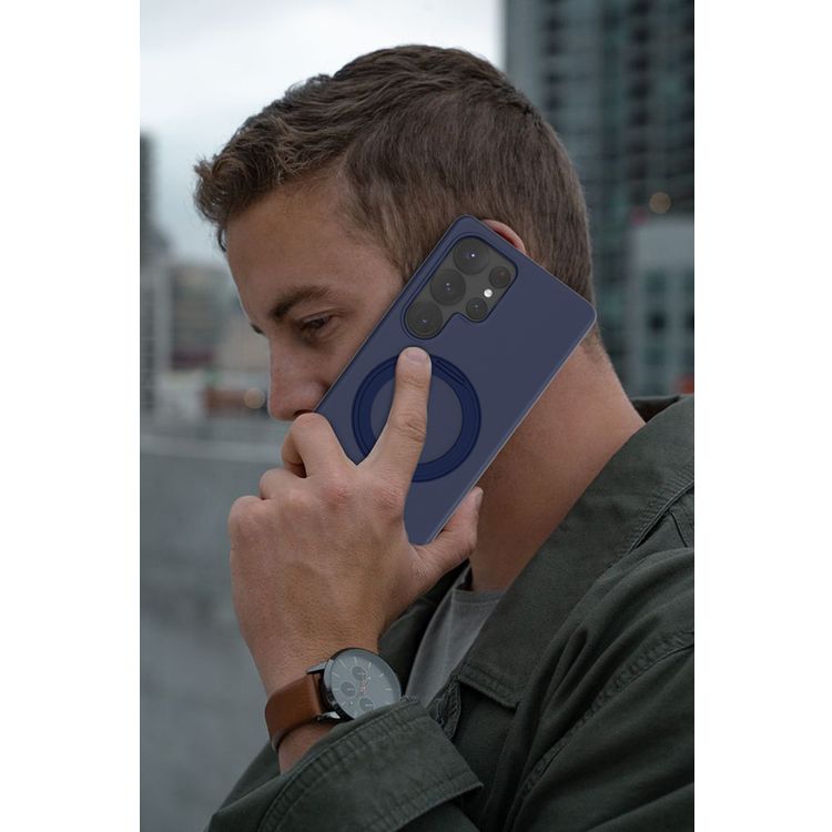 حافظة Levelo Iris Pro من السيليكون السائل متوافقة مع Magsafe لهاتف Samsung Galaxy S25 Ultra، مسند مدمج، سيليكون سائل ممتاز، زوايا مقاومة للصدمات - أزرق