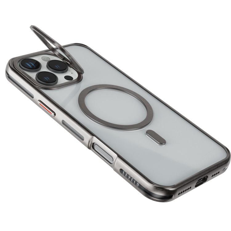 كفر حماية Levelo Elio PC مع حامل حلقي للكاميرا لهاتف iPhone 16 Pro Max، حامل مدمج، متوافق مع MagSafe - تيتانيوم