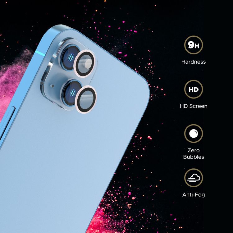 حامي عدسة LEVELO Lucent Duo متوافق مع آيفون 13 ميني و13 (قطعتين)، صلابة 9H، خالٍ من الفقاعات، فائق النحافة ويغطي بالكامل، حامي عدسة الكاميرا، مقاوم للخدش - وردي