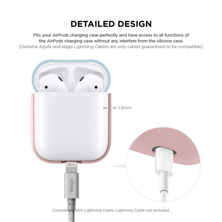 Elago Duo Case for Airpods, 3-in-1 Pastel Color, High Quality Silicone, Shock Resistant, Scratch Resistant, Supports Wireless Charging - Body-Pink / Top-White,Pastel Blue