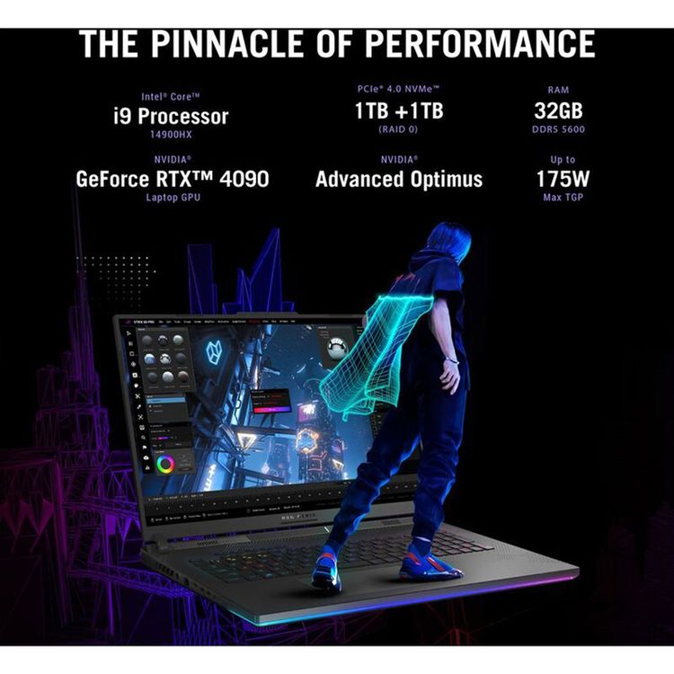 لابتوب الألعاب ASUS ROG Strix SCAR 18 / i9-14900HX / RTX 4080 / 18 بوصة - أوف بلاك 