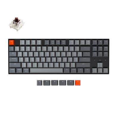 كيكرون K8-B3 لوحة مفاتيح ميكانيكية للألعاب ، 87 مفتاحًا لاسلكيًا مع مفتاح  بني / إضاءة خلفية LED بيضاء / يو اس بي سلكي ، لوحة مفاتيح بلوتوث للكمبيوتر - أسود