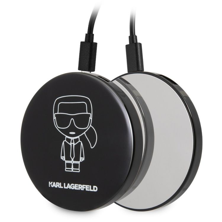 كارل لاغرفيلد حافظة سيليكون إيربودز برو من Bundle Ikonik ، سيليكون عالي الجودة ، يناسب تمامًا + باور بانك بمرآة 2000 مللي أمبير ، بطارية ليثيوم بوليمر - أسود