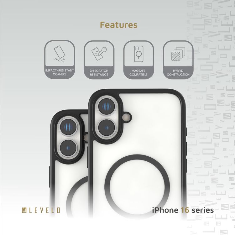 Levelo MagSafe Solo Case for iPhone 16 Plus, Clearview Technology, 3H Scratch Resistance, Hybrid Construction - Black 