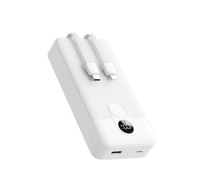 Porodo 20000mAh Power Bank with Built-in Type-C & Lightning Cable, 22.5W Power Delivery, Simultaneous Charging, 0%-60% Charge in 35 Minutes, Digital Display - White