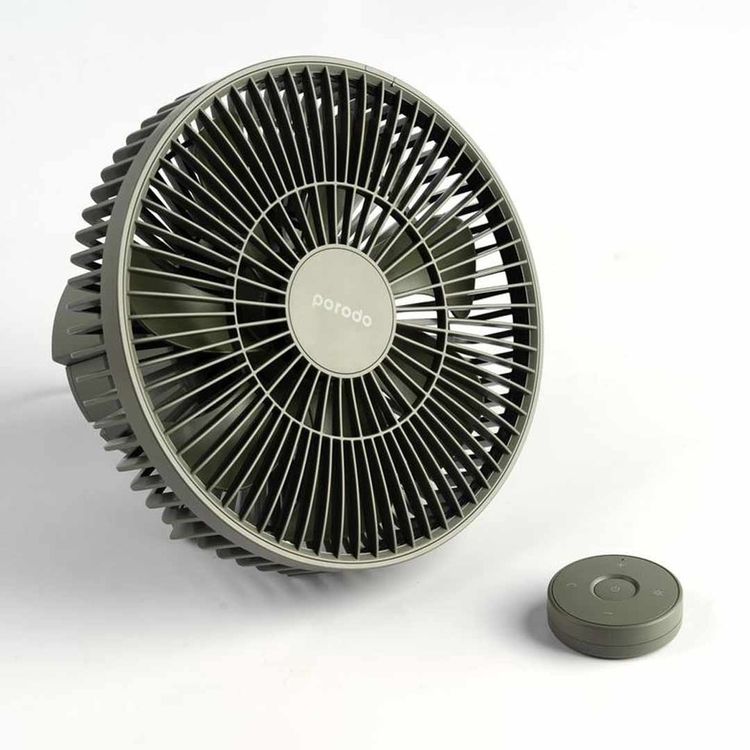 مروحة تخييم خارجية من بورودو لايف ستايل مع جهاز تحكم عن بعد وإضاءة LED بقدرة 10000 مللي أمبير في الساعة - أخضر