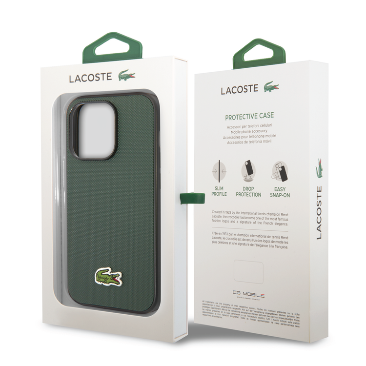 Lacoste Hard Case Iconic Petit Pique PU Woven Logo Estragon Compatible with iPhone 14 Pro - Sinople Green