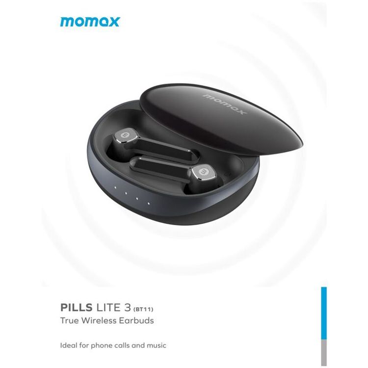 Momax Pills Lite 3 True Wireless Earbuds, Touch Control, Splash and Sweatproof, 35 mAh Battery Capacity, Up to 6 Hours Battery Life - Black