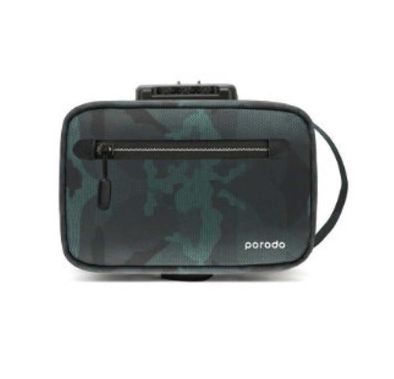 حقيبة تخزين من الجلد والنايلون من بورودو لايف ستايل مضادة للسرقة مقاس 8.2 بوصة مع حامل محرك أقراص فلاش USB، مقاومة للرذاذ IPX3، متوافقة مع شحن USB-A - أزرق داكن