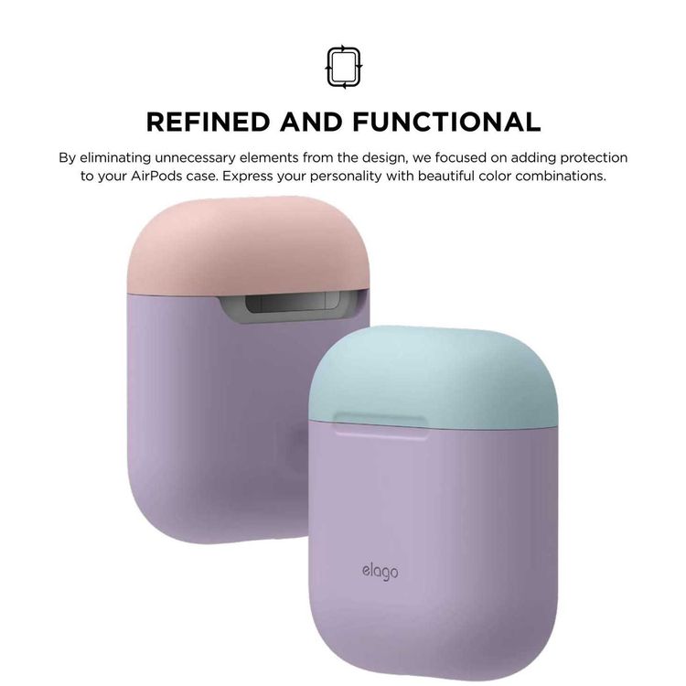 Elago Duo Case for Airpods, 3-in-1 Pastel Color, High Quality Silicone, Shock Resistant, Scratch Resistant, Supports Wireless Charging - Body-Lavender / Top-Pink,Pastel Blue
