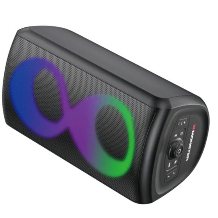 Monster Cycle Speaker with 2 Mics, Bluetooth Version 5.3, IPX4 Water Resistant, Up to 4 Hours Working Time, RGB Color Lighting Effects - Black