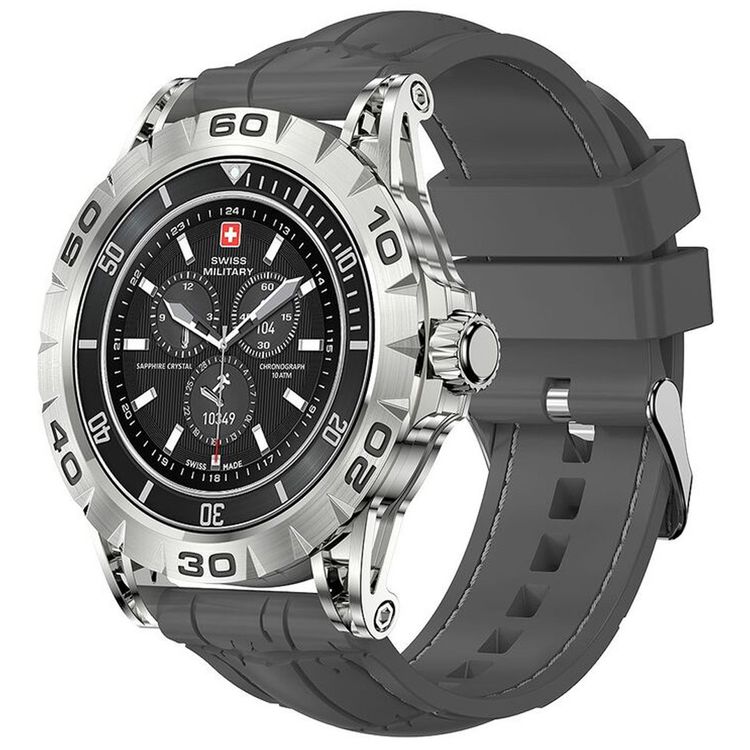 Swiss Military Dom2, up to 7 Days Battery Life, Receive & Make Calls, Heart Rate & Blood Pressure & Oxygen Level Monitoring, iOS & Android - Silver with Gray Silicon Strap