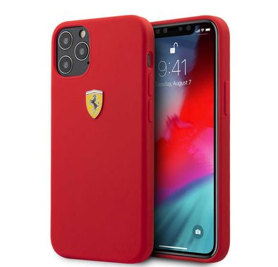 CG Mobile Ferrari On Track Liquid Silicone Case Metal Logo Compatible for iPhone 12 Pro Max (6.7") - Red
