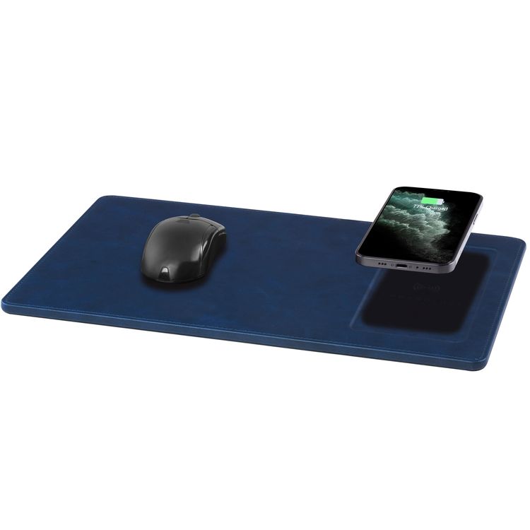 Powerology PU Leather Qi Wireless Charging Mouse Pad 10W, Case-Friendly, Fast Wireless Charging Mouse Mat Compatible for 12/12 Pro/12 Pro Max/11/11 Pro/11 Pro Max, Samsung Galaxy S10/S9/S8/Note 10 - Navy Blue
