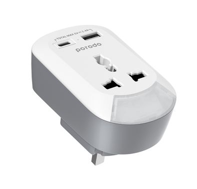 مقبس Porodo 3in1 متعدد الأنواع مع AC USB-A / Type-C في المملكة المتحدة  - أبيض