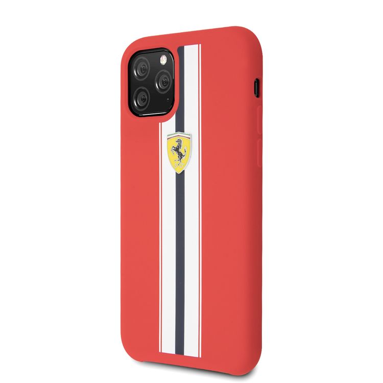 CG Mobile Ferrari On Track & Stripes Silicon Case iPhone 11 Pro (5.8") Officially Licensed, Shock Resistant, Scratches Resistant, Easy Access to All Ports - Red