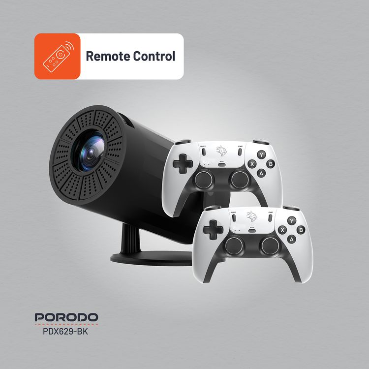 Porodo Gaming 4K Projector with Auto Keystone and Gamepad Controller, Android 11.0 Operating System, Wi-Fi 2.4/5 GHz and BT 5.0 Connectivity, English + 23 Languages - Black