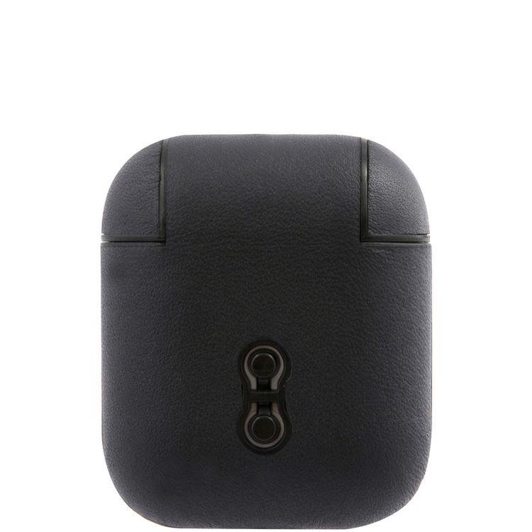 بي أم دبليو جراب من الجلد الأصلي للكمبيوتر الشخصي مع شعار معدني فضي لسماعات ايربودز 1/2 ، مضاد للصدمات - كحلي