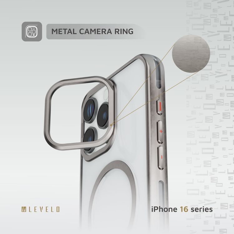 كفر حماية Levelo Elio PC مع حامل حلقي للكاميرا لهاتف iPhone 16 Pro Max، حامل مدمج، متوافق مع MagSafe - تيتانيوم