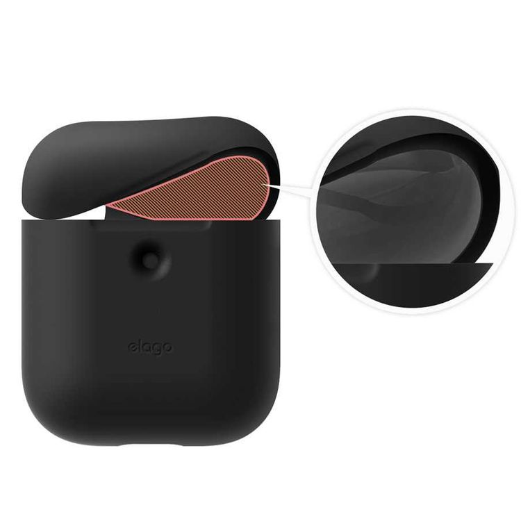 متوافق مع Elago مع حافظة سيليكون Airpods من الجيل الثاني، جدار رقيق أملس وشفاف، ضوء LED مرئي، طلاء مضاد للانزلاق في الغطاء، مرن، مقاوم للصدمات والخدش - أسود