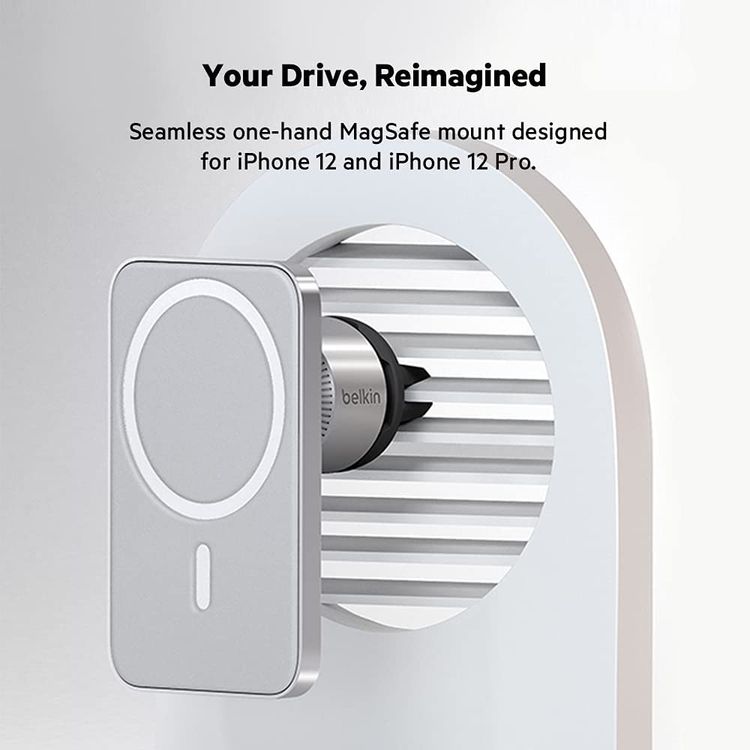 Belkin MagSafe Car Vent Mount PRO for iPhone 12, 12 Pro, 12 Pro Max, 12 Mini (Keeps All iPhone 12 Models Magnetically Mounted While You Drive) - Gray