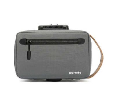 Porodo Lifestyle Nylon Fabric Leather Anti-Theft Storage Bag 8.2" with USB Flash Drive Holder, IPX3 Splash Resistant, USB-A Charging Compatibility,