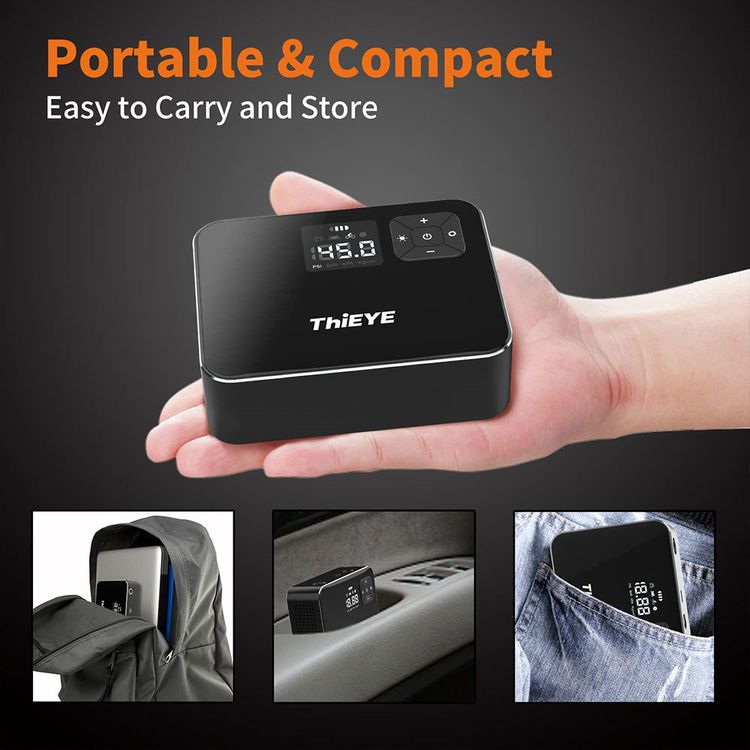 ThiEYE Air Compressor AirKit2, Portable Tire Inflator, 120 PSI Cordless Tire Pump, Digital LCD Screen, Light for Car Bike Motorcycle, Truck Ball