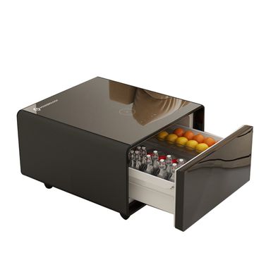 ثلاجة جانبية صغيرة من باورولوجي بسعة 65 لتر مع شاشة LED وشاحن لاسلكي، تصميم صغير الحجم، سطح زجاجي، منفذ شحن USB وType-C، تشغيل هادئ، شاشة تعمل باللمس، مقبسان للتيار المتردد - أسود