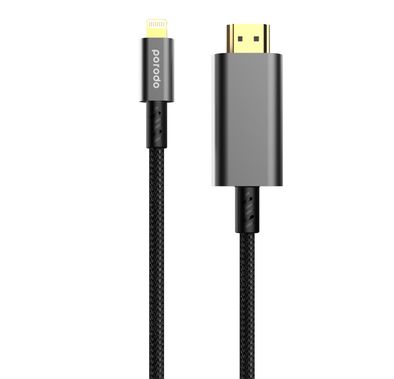 كابل Porodo HDMI مع موصل Lightning إلى HDMI وبث فيديو فائق الدقة بقيمة $K - أسود - 1.8M