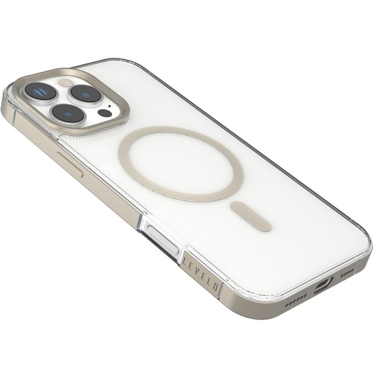 Levelo Claire Magsafe Case with Aluminum Bumper Case for iPhone 16 Pro , Hybrid Case, MagSafe Compatibility - Titanium