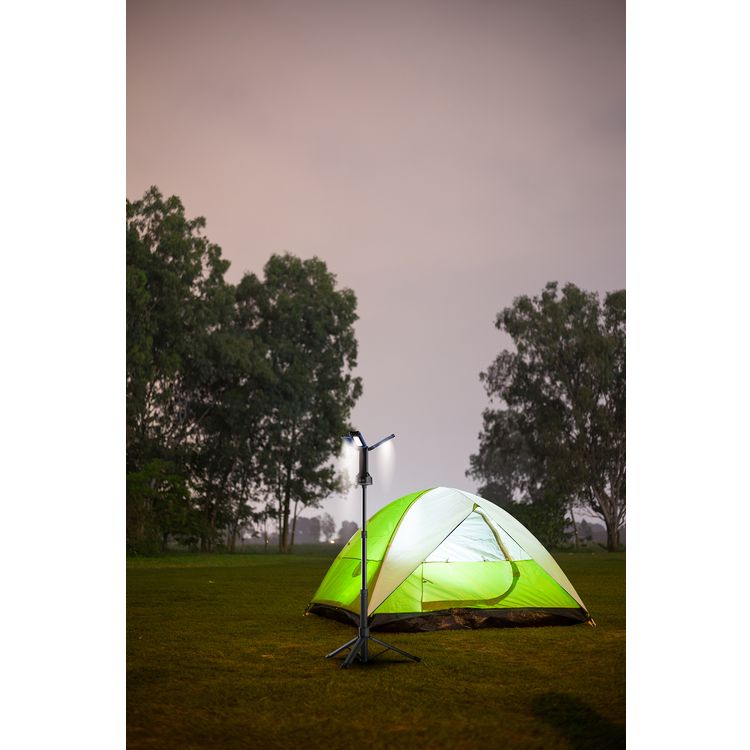 Powerology 2600mAh Camping Light with Tripod Stand, Built-in Solar Panels, 16 Hours Working Time, 5 Hours Charging Time, 180° Magnetic Head Lamp, 3 Light Modes, IPX4 - Black  