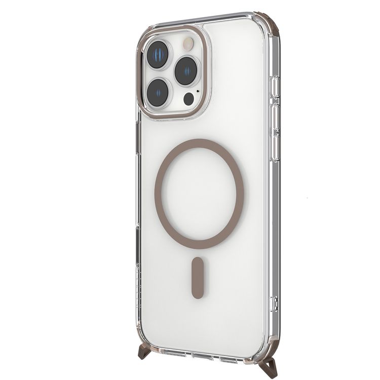 حافظة Levelo Celeste MagSafe مع حزام كروس بودي لهاتف iPhone 16 Pro، تقنية AirGuard، خطاف معدني، مادة متينة - تيتانيوم ذهبي وردي