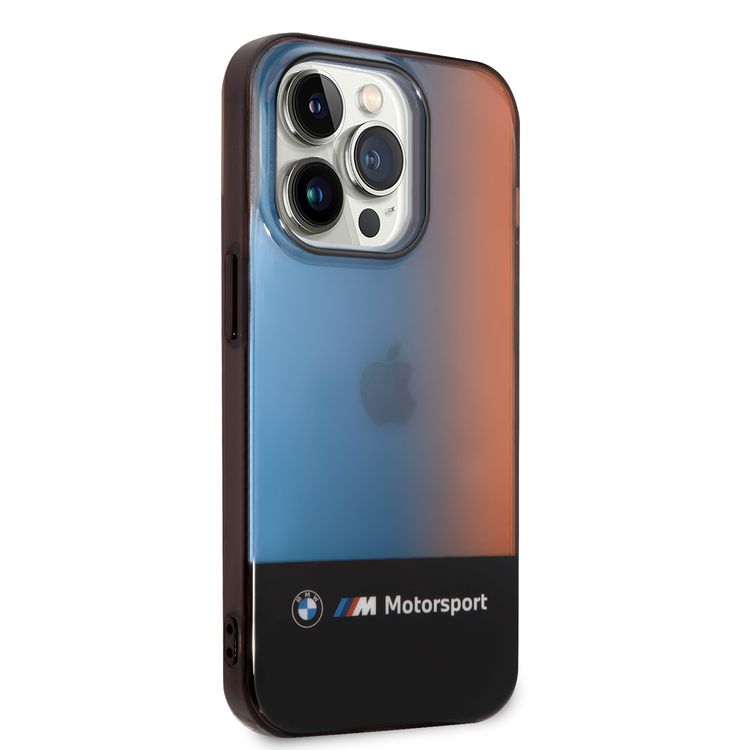 BMW Motorsport Collection PC/TPU IML Case with Printed Middle Tricolor Fading Stripe iPhone 14 Pro Compatibility - Black