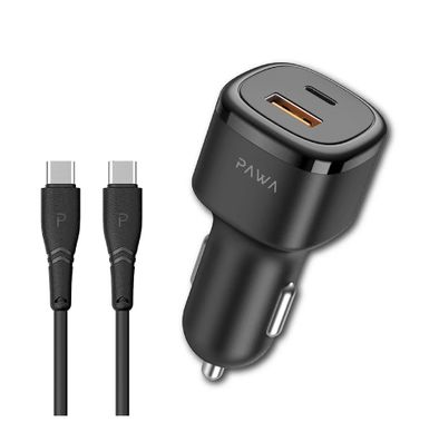 شاحن سيارة باوا متين PD 48W + QC مع كابل من النوع C إلى النوع C - أسود