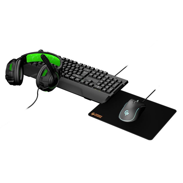 Gaming Set 4-in-1 by Porodo - Keyboard Rainbow Effects, Headphone Compatible for Playstation and Xbox, Mouse 800-3400DPI, Mouse Pad - Starter Kit (Black)