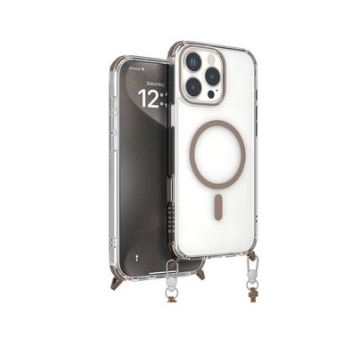 حافظة Levelo Celeste MagSafe مع حزام كروس بودي لهاتف iPhone 16 Pro Max، تقنية AirGuard، خطاف معدني، مادة متينة - تيتانيوم ذهبي وردي