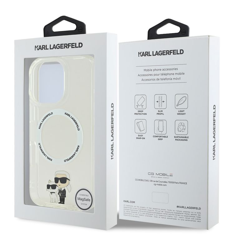 جراب KARL LAGERFELD Magsafe IML الصلب مع NFT KARL &amp; CHOUPETTE لجهاز iPhone 16 Pro Max - شفاف