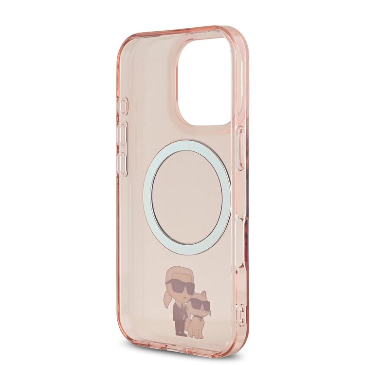 جراب KARL LAGERFELD Magsafe IML الصلب مع NFT KARL &amp; CHOUPETTE لجهاز iPhone 16 Pro Max - وردي