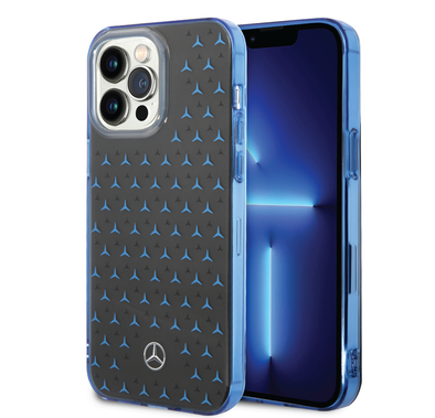 Mercedes-Benz Double Layer PC/TPU Case with Large Star Pattern iPhone 14 Pro Max Compatibility - Black / Blue