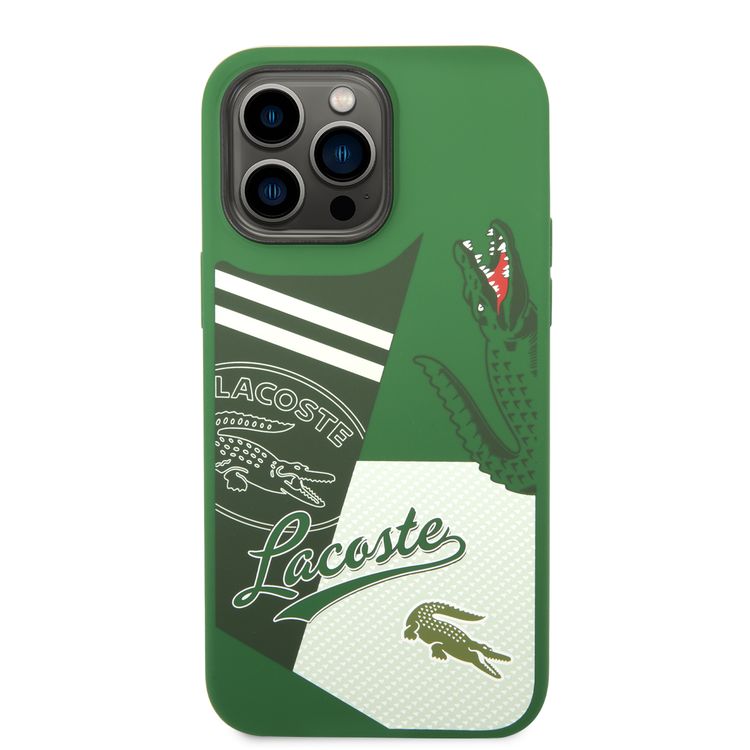 Lacoste Hard Case Liquid Silicone / Microfiber Patchwork B, Compatible with iPhone 14 Pro Max - Green
