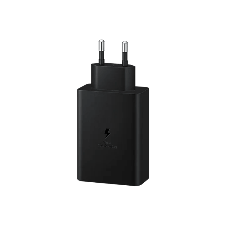 Samsung Trio 65W Travel Charger, 2 USB-C & 1 USB-A, Super Fast Charging (SFC) 2.0, 100-240 V Input Voltage, Multi-Device Charging, Safe Protection Methods - Black 