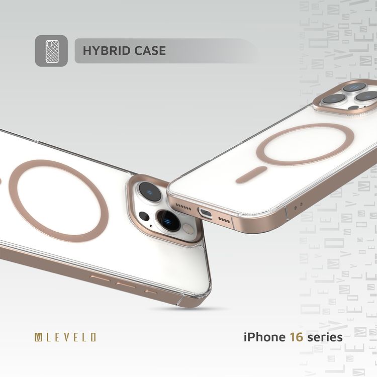 كفر حماية Levelo Claire Magsafe مع حفاظ ممتص للصدمات من الألومنيوم لهاتف iPhone 16 Pro Max، حفاظ هجين، متوافق مع MagSafe - تيتانيوم ذهبي وردي