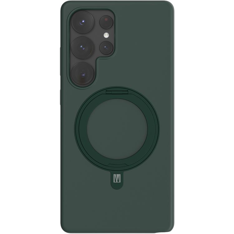 حافظة Levelo Iris Pro من السيليكون السائل متوافقة مع Magsafe لهاتف Samsung Galaxy S25 Ultra، مسند مدمج، سيليكون سائل ممتاز، زوايا مقاومة للصدمات - أخضر