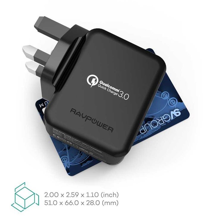 RAVPower QC3.0 30W Dual USB-A Port Wall Charger UK with iSmart Fast Charging Technology - Small & Travel-friendly Portable Adapter with Multiple Protection - Black