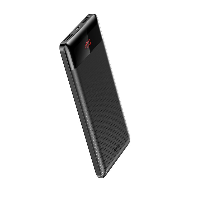Baseus Mini CU 10000mAh Powerbank with Li-Polymer Battery, Digital LED Display, Dual USB Outputs, Compact Design, Multiple Safety Protections, Micro-USB Input - Black 