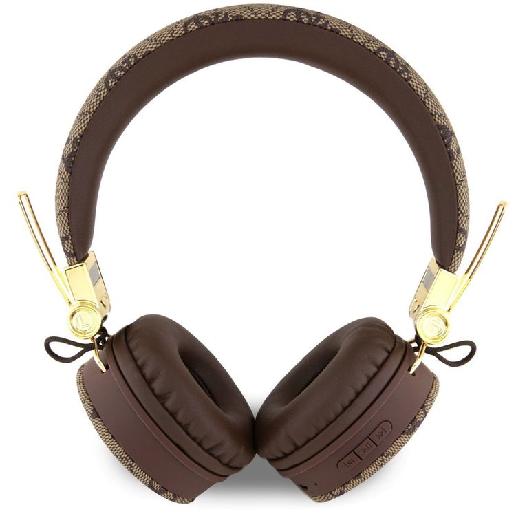 Guess سماعات رأس لاسلكية 4G جلد PU مع شعار معدني - بني