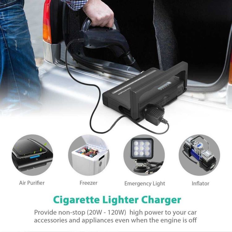 RAVPower Portable Element Car Jump Starter 600A UK 18000mAh Power Bank with Handle - Built-in Intelligent Protector - Portable Car Cigarette Lighter with LED Flashlight - Black
